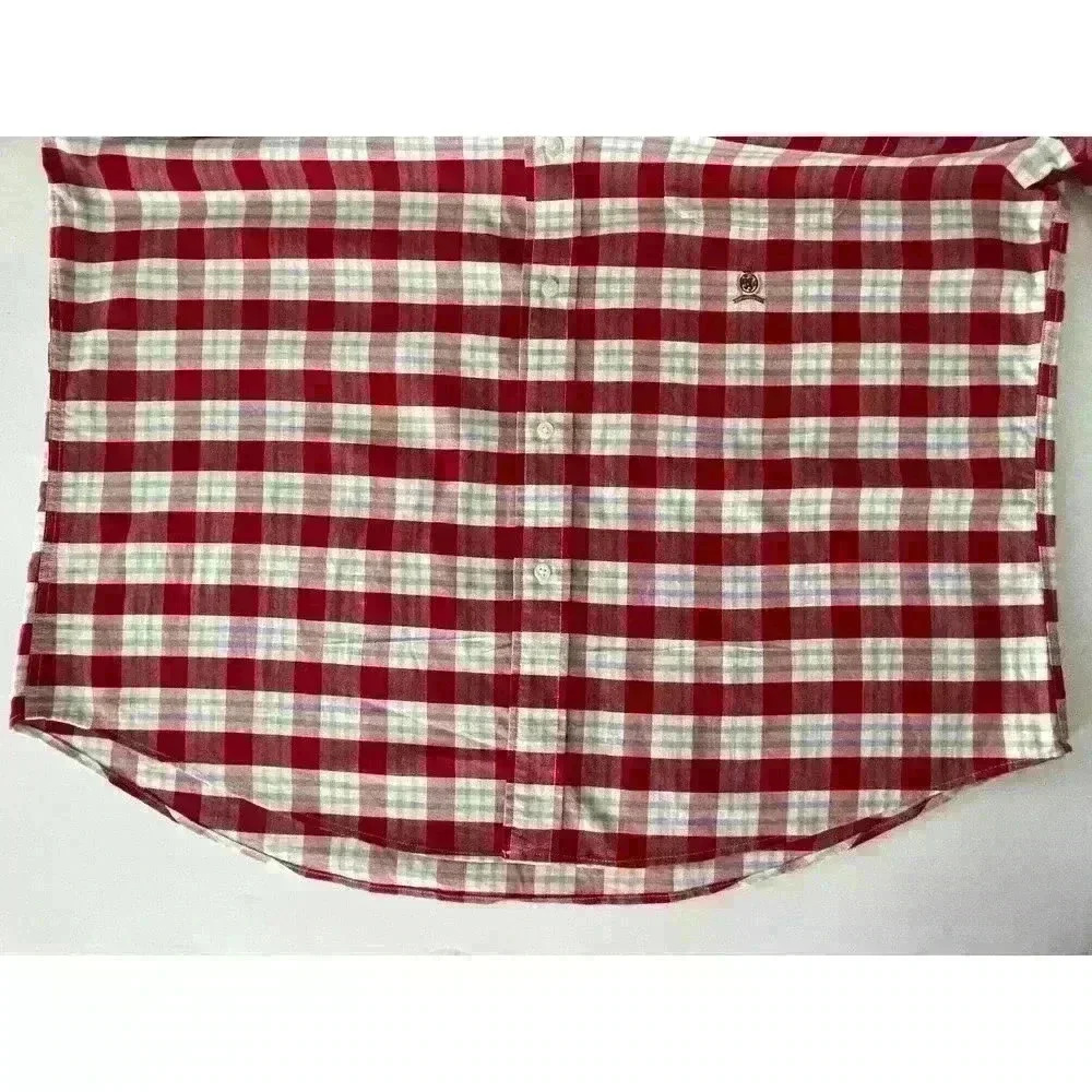 Tommy Hilfiger Mens Size XL Vintage Shirt Red Plaid Summer Fun Retro Cool Cotton - Picture 10 of 13